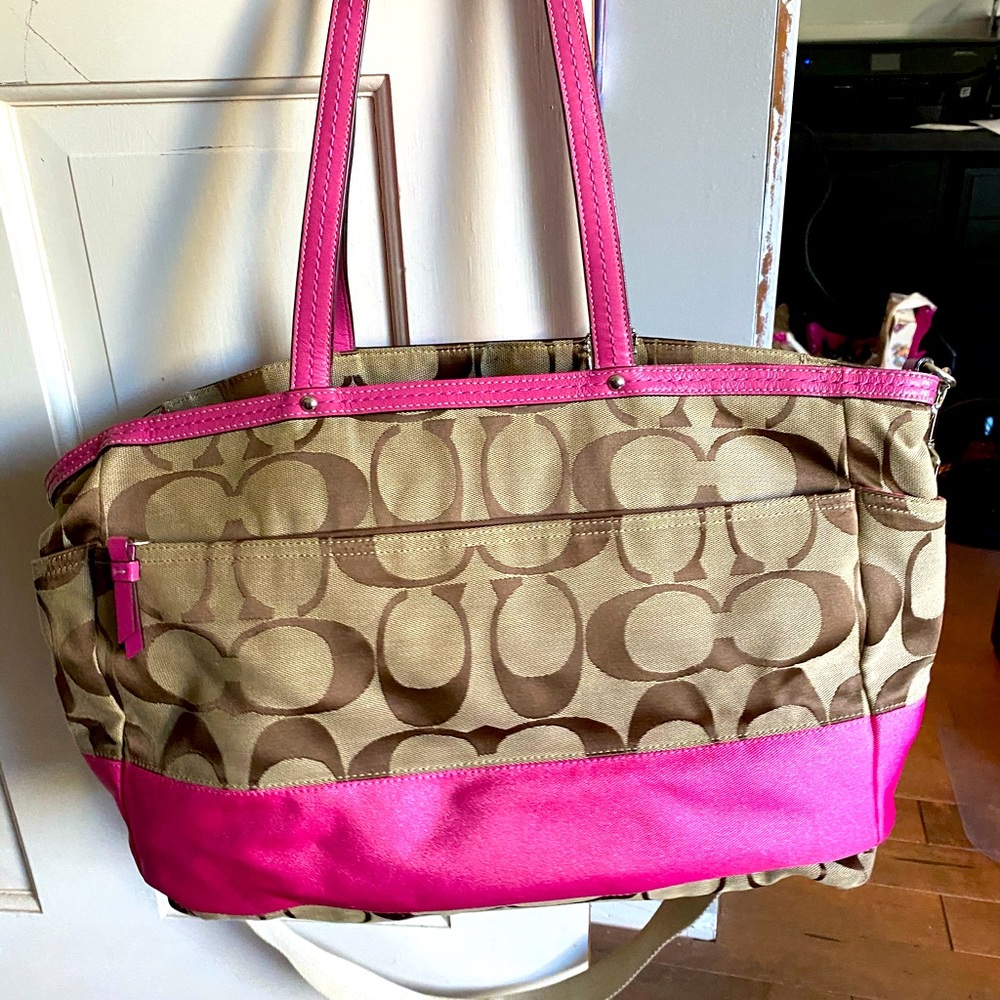 Coach diaper bag brown/pink adjustable long strap